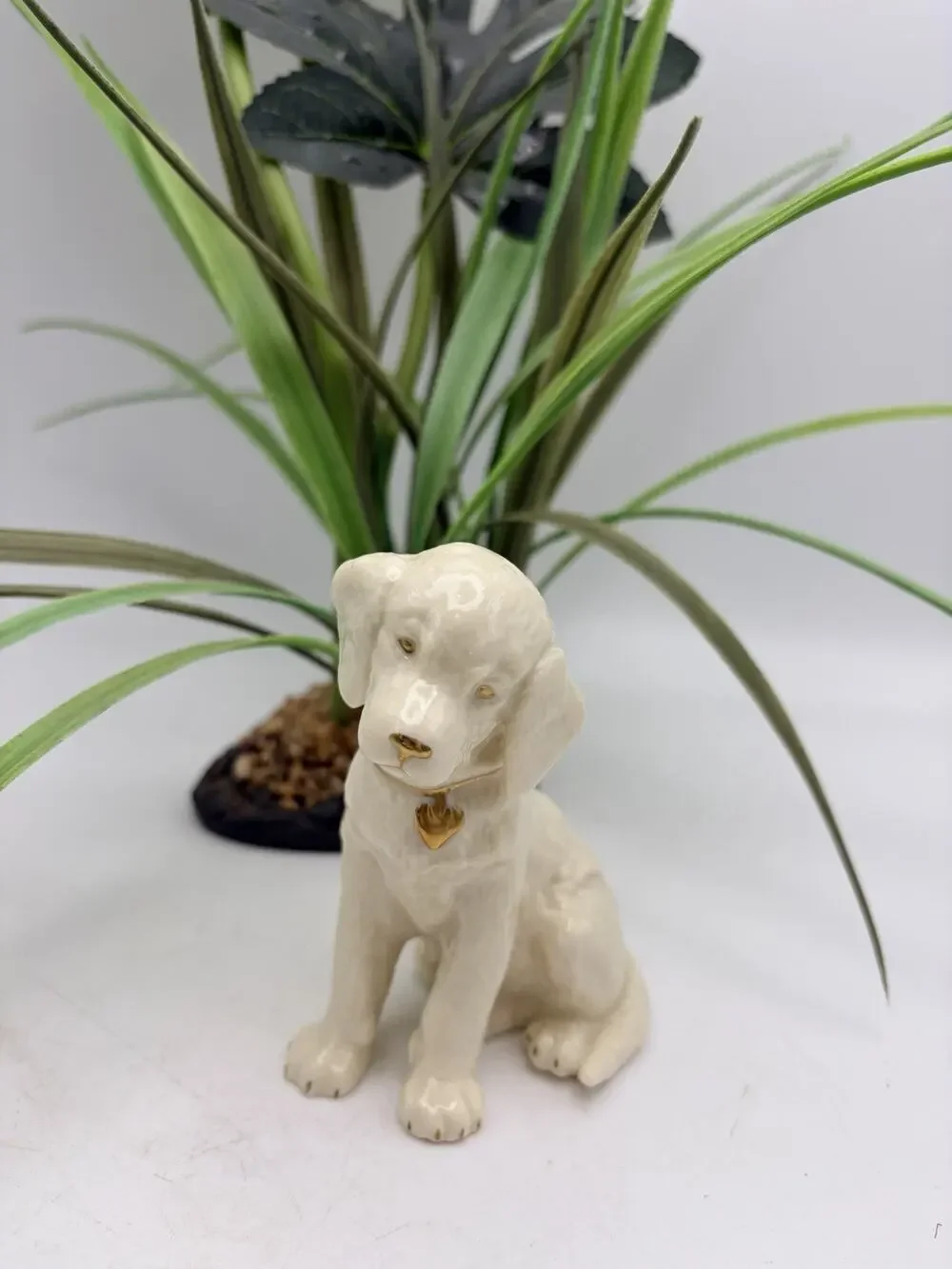 Lenox Dog Puppy Porcelain Figurine 24kt Gold Heart Collar Lab Retriever VTG